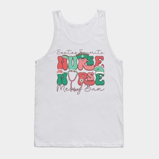 Santa's Favorite Nurse Messy bun Tank Top